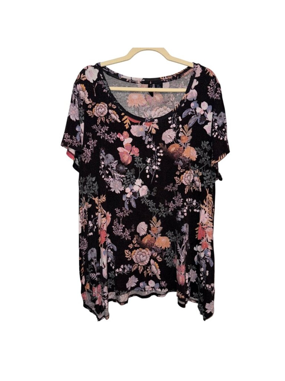 Cynthia Rowley Womens Plus Size 3X Black Floral Print Short Sleeve Tunic Top